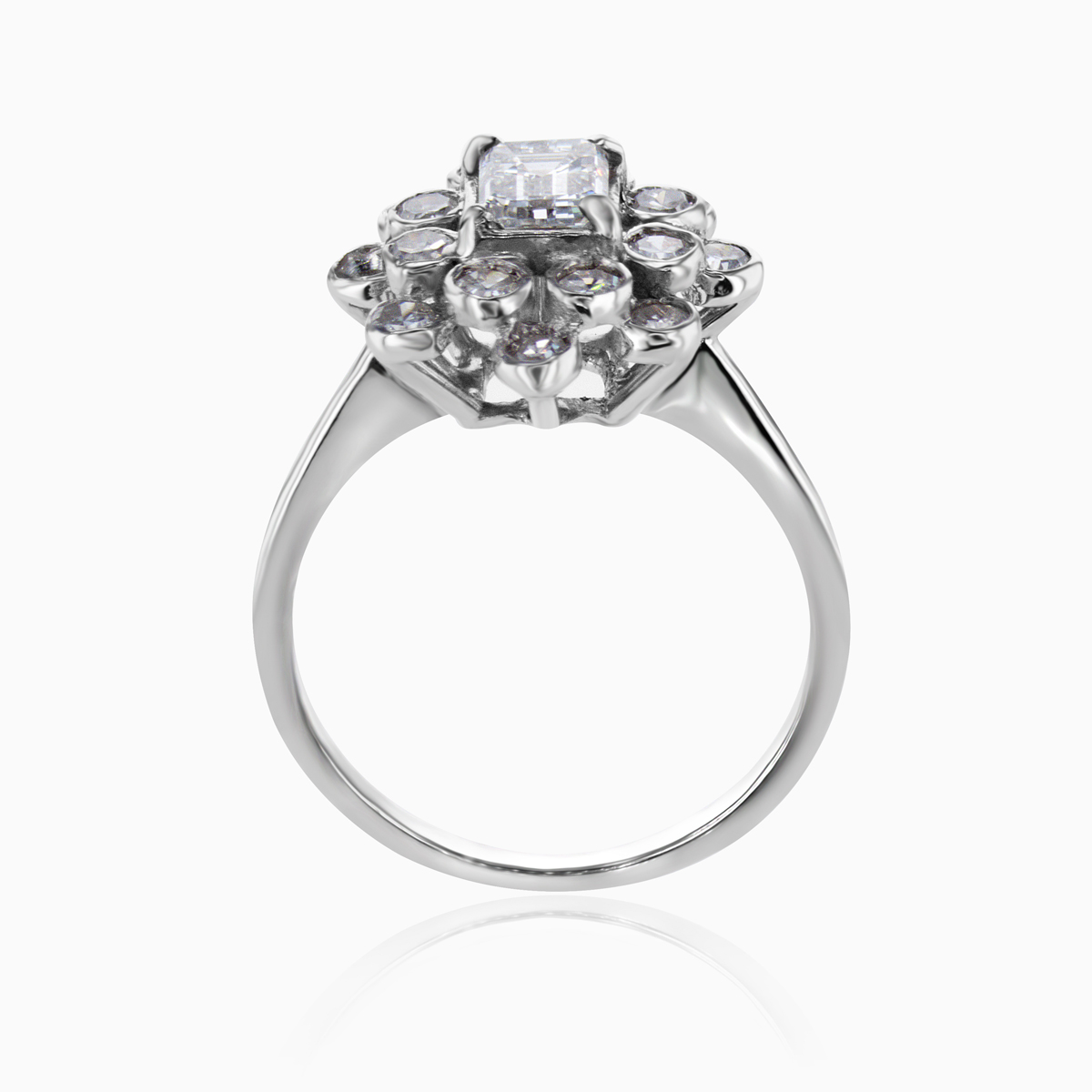 Vintage Retro Halo Natural Diamond Ring, 14k White Gold