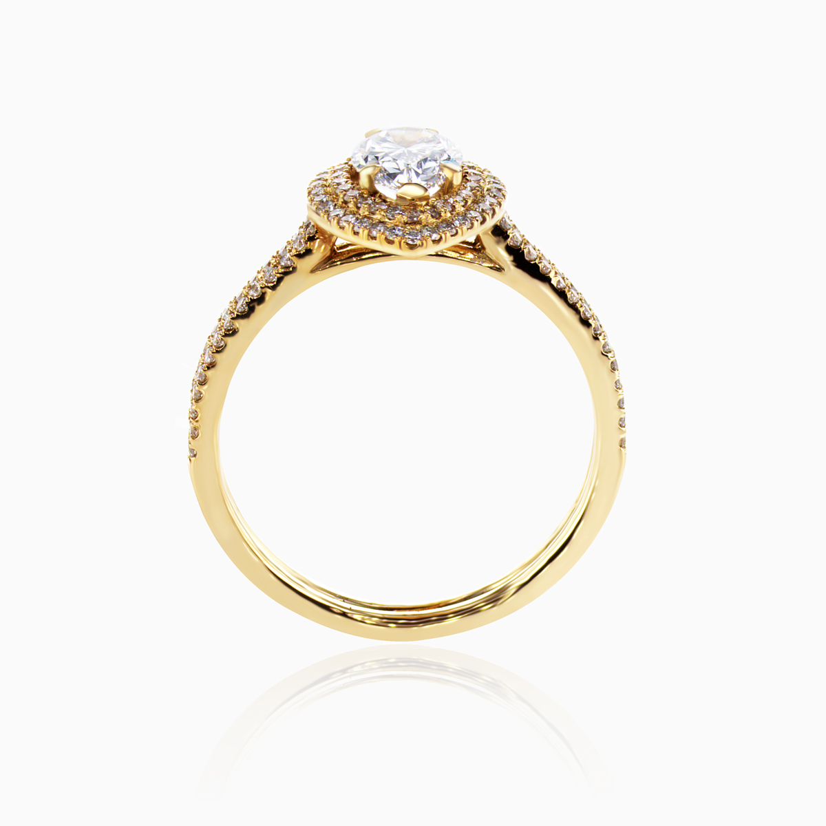 Diamond Double Halo Engagement Ring with 1ct Lab-Grown Pear Diamond,14k Gold