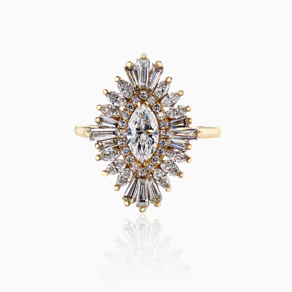 Art Deco Diamond Halo Engagement Ring with Lab-grown Diamonds