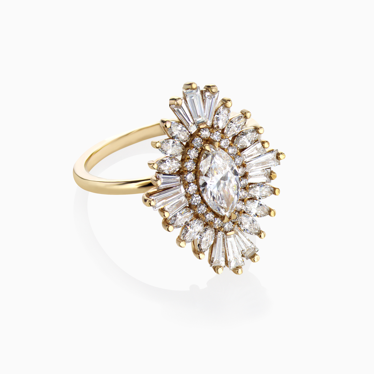 Art Deco Diamond Halo Engagement Ring with Lab-grown Diamonds