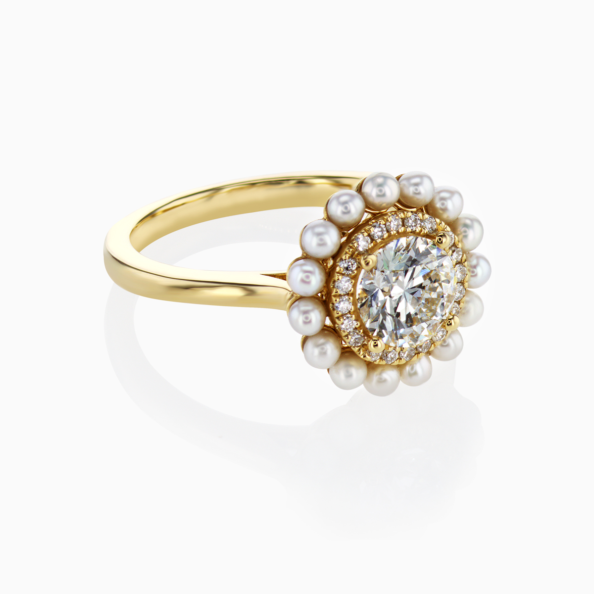 1-carat Lab-Grown Diamond & Pearl Halo Engagement Ring in 18k Yellow Gold