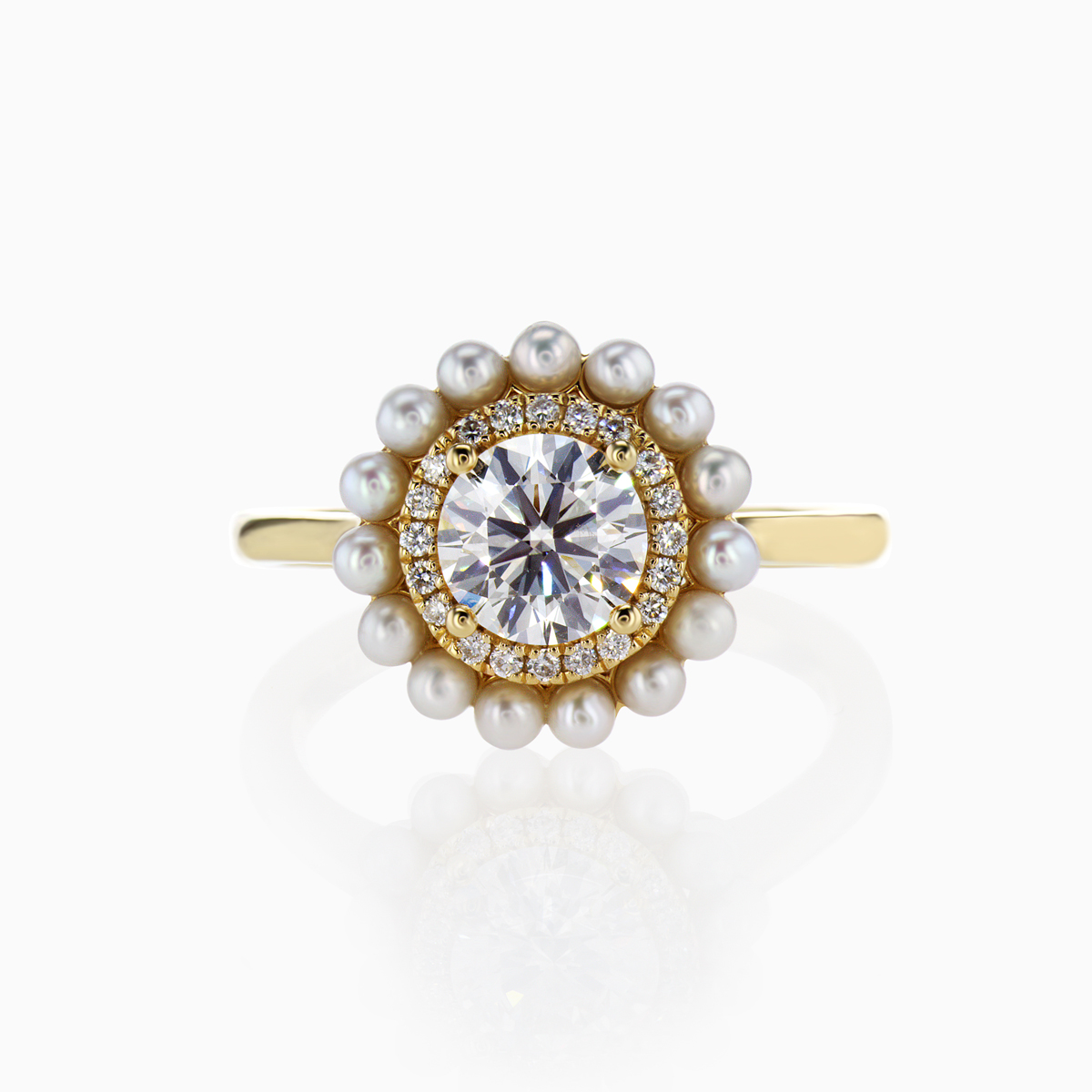 1-carat Lab-Grown Diamond & Pearl Halo Engagement Ring in 18k Yellow Gold