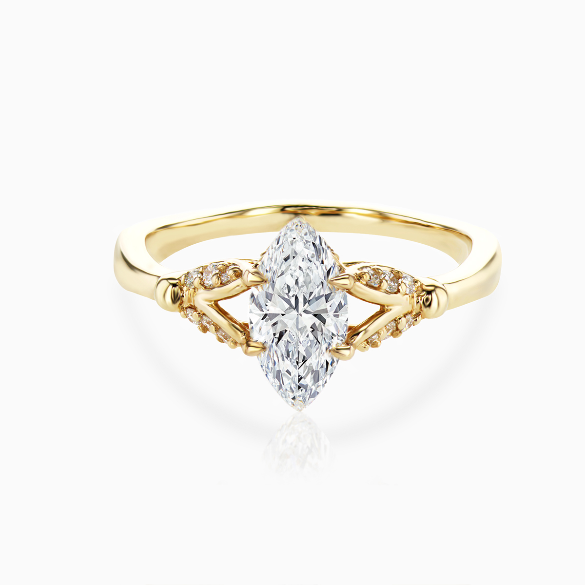 Art-Deco Engagement Ring with Lab-grown 1-carat Marquise Diamond, 18k Gold