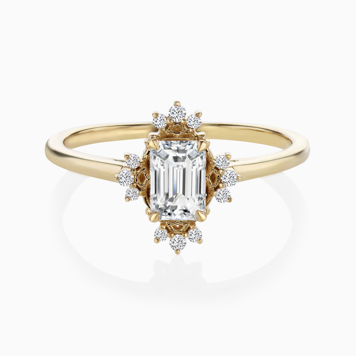 Art-Deco Inspired engagement Ring, with 0.75ct. Lab-grown Emerald Diamond