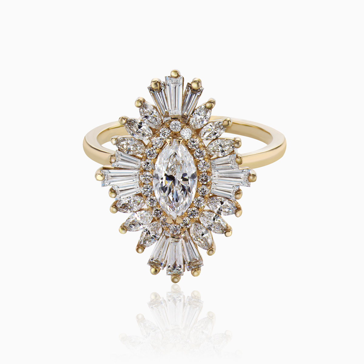 Art Deco Diamond Halo Engagement Ring with Lab-grown Diamonds