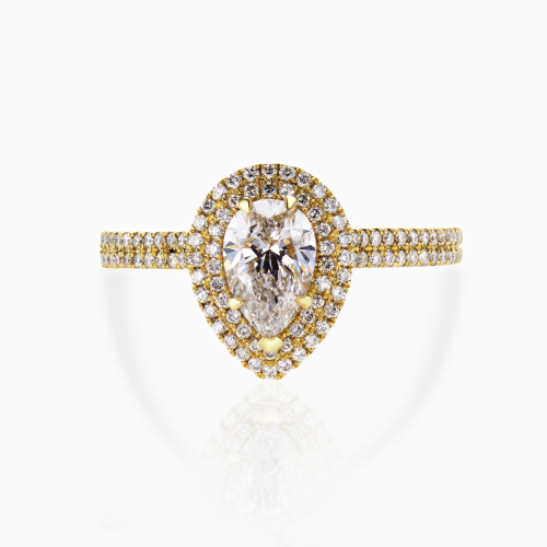 Diamond Double Halo Engagement Ring with 1ct Lab-Grown Pear Diamond,14k Gold
