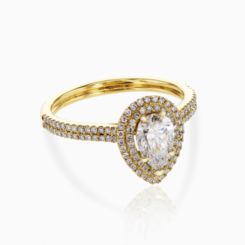 Diamond Double Halo Engagement Ring with 1ct Lab-Grown Pear Diamond,14k Gold