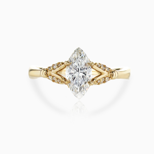 Art-Deco Engagement Ring with Lab-grown 1-carat Marquise Diamond, 18k Gold