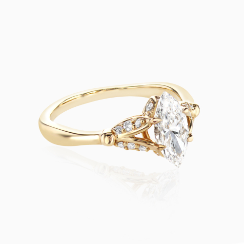Art-Deco Engagement Ring with Lab-grown 1-carat Marquise Diamond, 18k Gold
