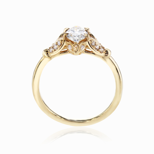 Art-Deco Engagement Ring with Lab-grown 1-carat Marquise Diamond, 18k Gold