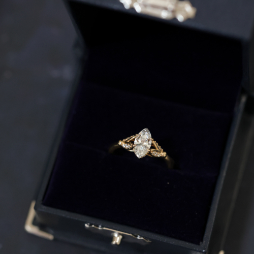 Art-Deco Engagement Ring with Lab-grown 1-carat Marquise Diamond, 18k Gold