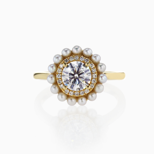 1-carat Lab-Grown Diamond & Pearl Halo Engagement Ring in 18k Yellow Gold