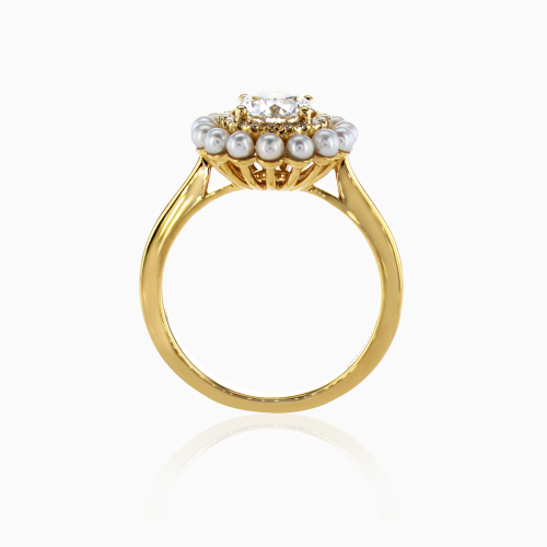 1-carat Lab-Grown Diamond & Pearl Halo Engagement Ring in 18k Yellow Gold
