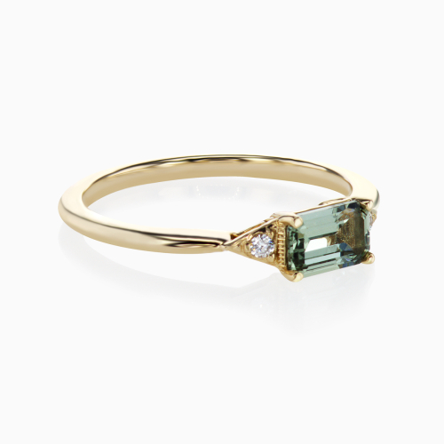 Minimalist Lab-grown Teal Sapphire and Diamond Engagement Ring