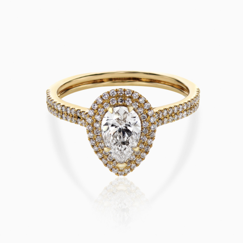 Diamond Double Halo Engagement Ring with 1ct Lab-Grown Pear Diamond,14k Gold