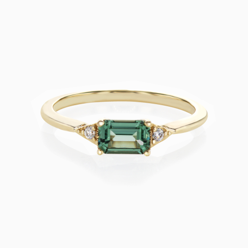 Minimalist Lab-grown Teal Sapphire and Diamond Engagement Ring