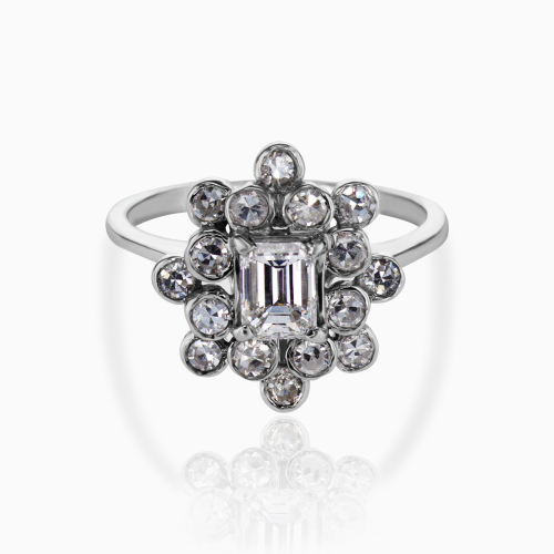 Vintage Retro Halo Natural Diamond Ring, 14k White Gold