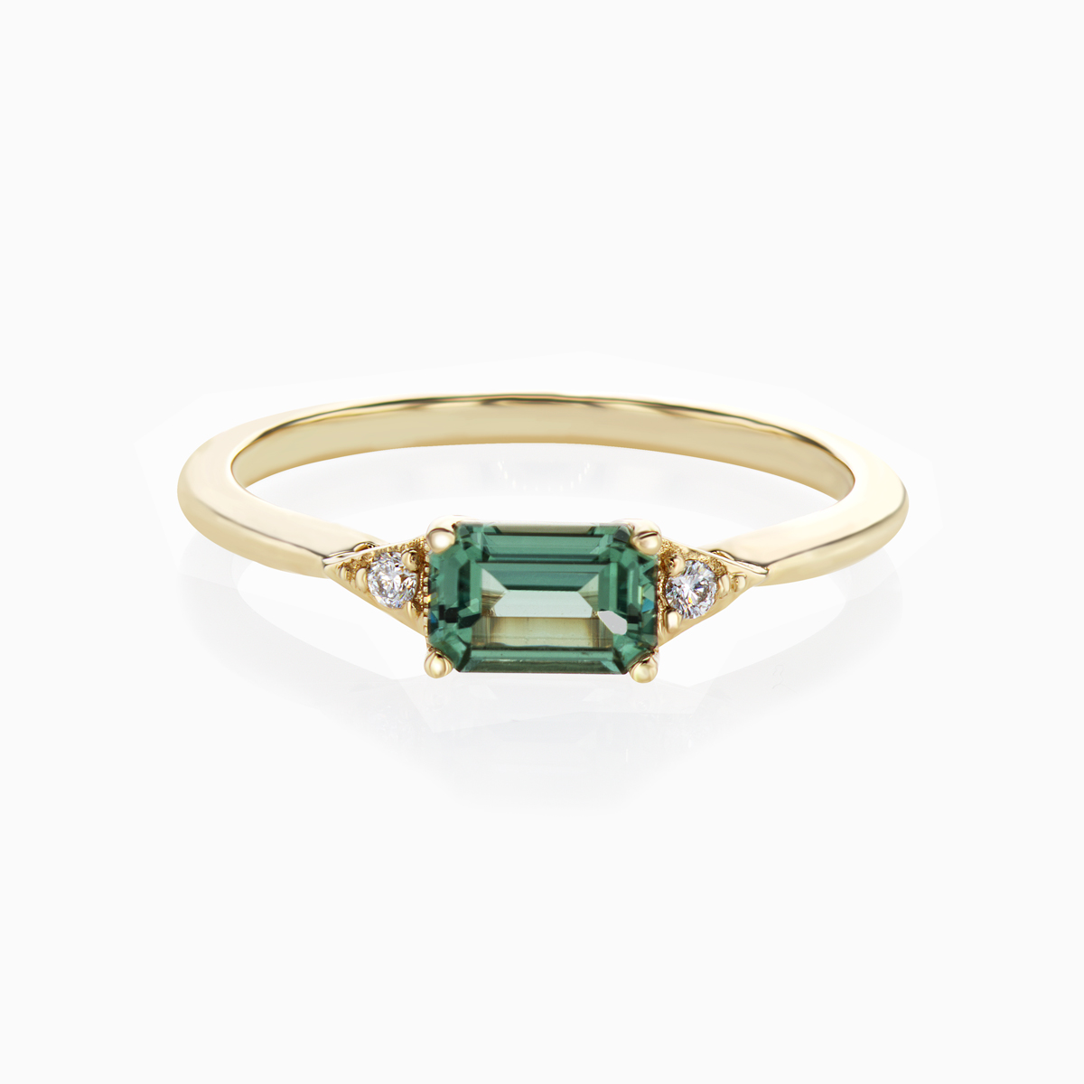 Minimalist Lab-grown Teal Sapphire and Diamond Engagement Ring