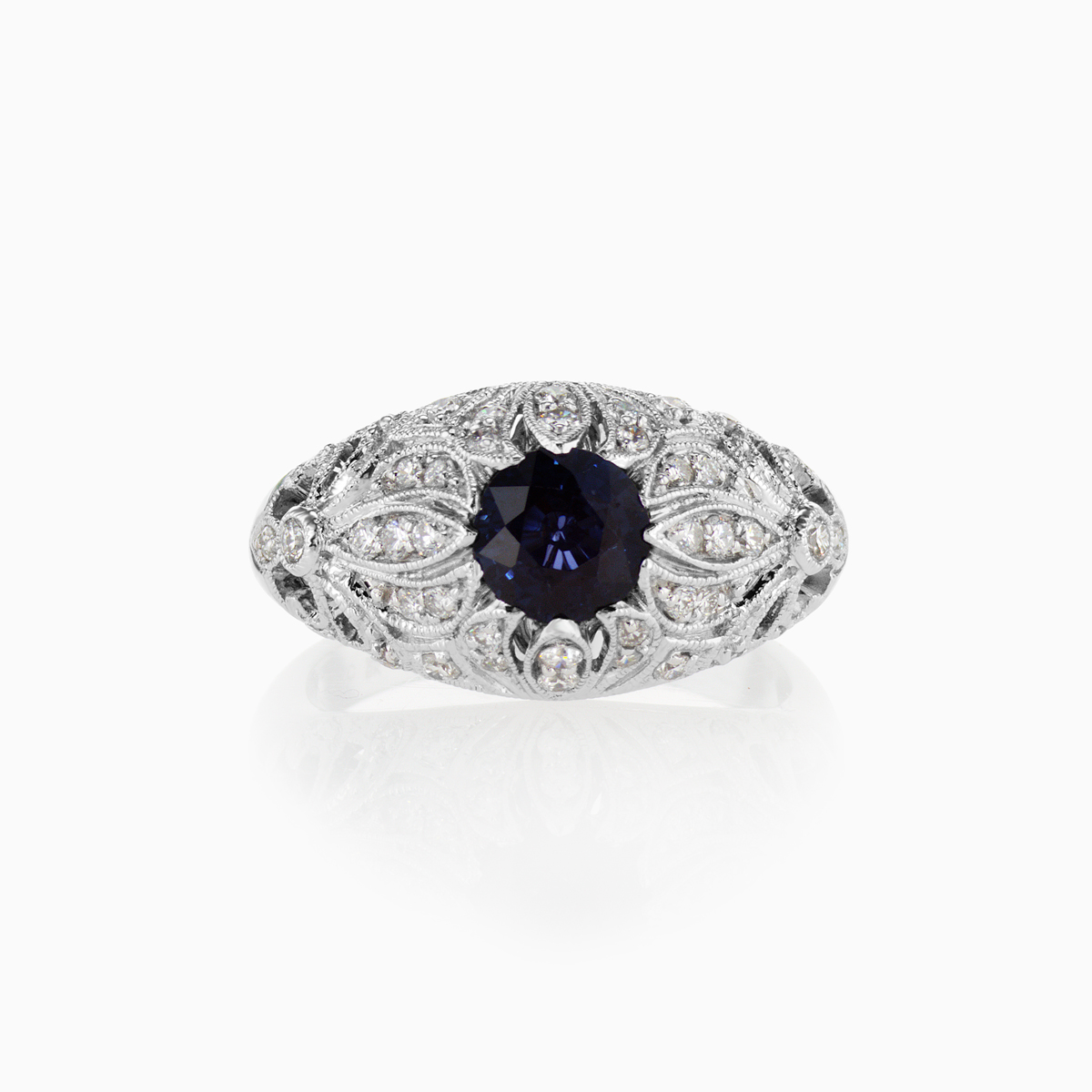 Vintage-inspired Natural Blue Sapphire and Diamond Ring
