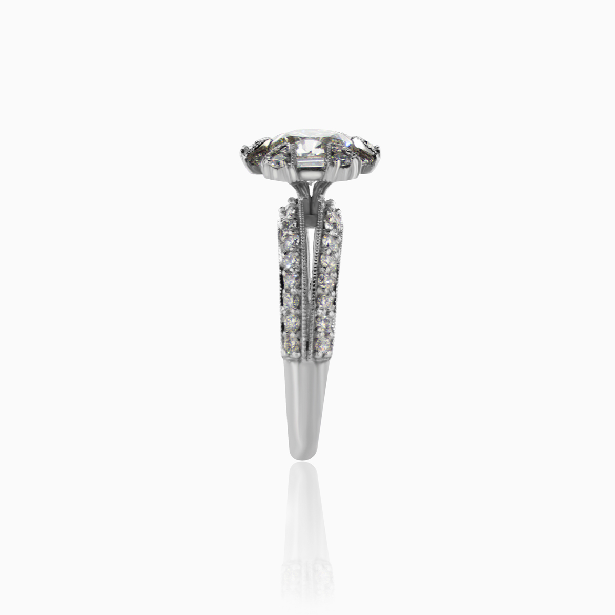 Dino Lonzano Art-Deco Diamond Halo Engagement Ring, 18k White Gold