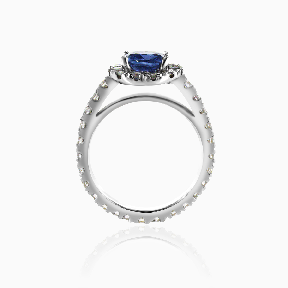 Natural Blue Sapphire and Diamond Halo Engagement Ring, Platinum