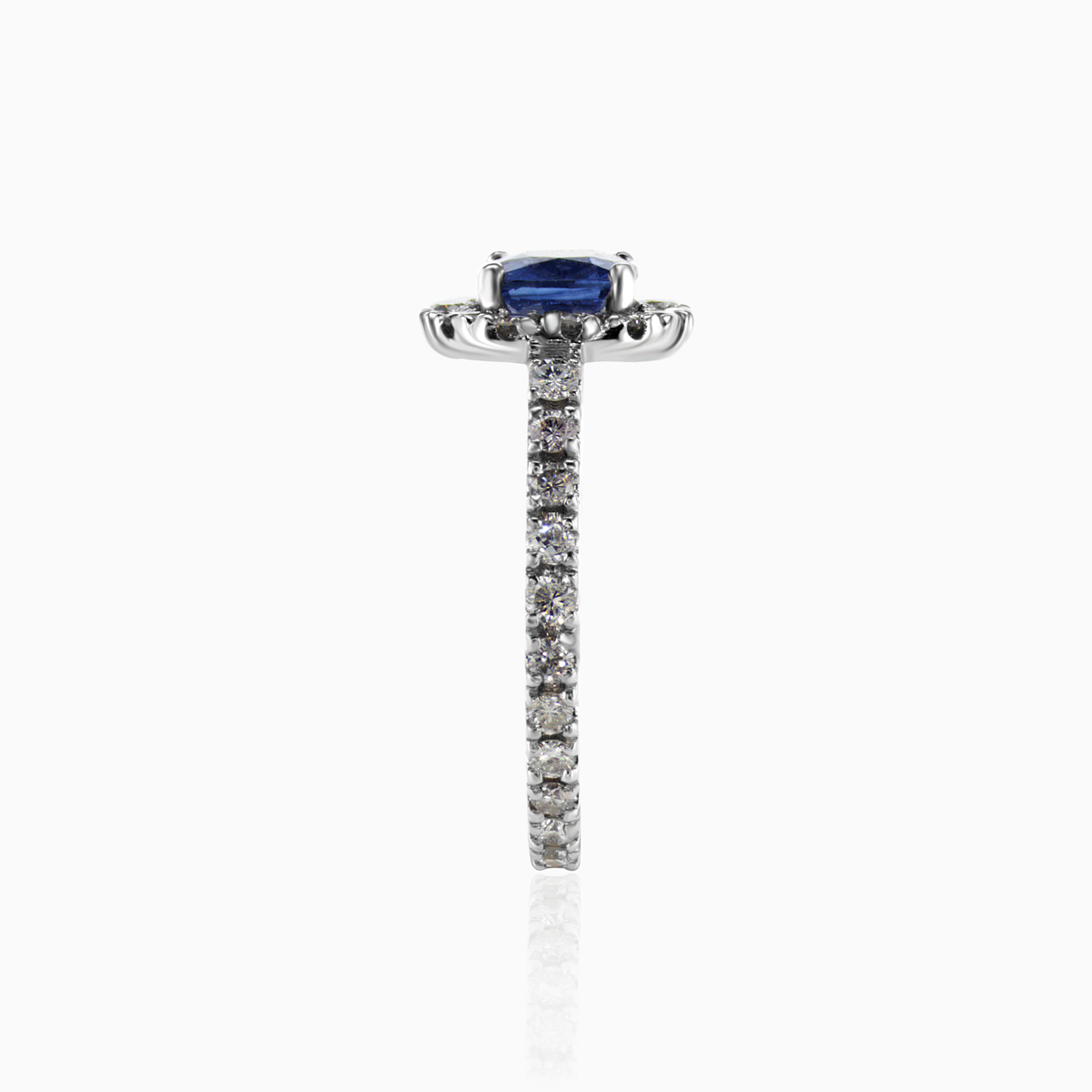 Natural Blue Sapphire and Diamond Halo Engagement Ring, Platinum