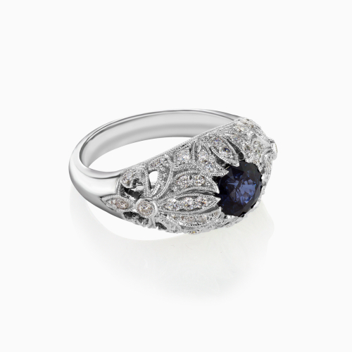 Vintage-inspired Natural Blue Sapphire and Diamond Ring