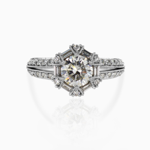 Dino Lonzano Art-Deco Diamond Halo Engagement Ring, 18k White Gold