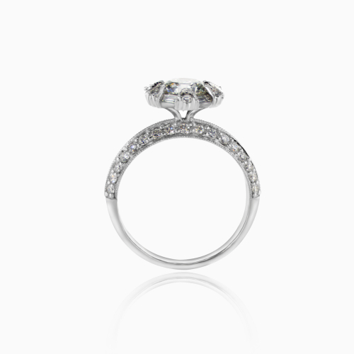 Dino Lonzano Art-Deco Diamond Halo Engagement Ring, 18k White Gold