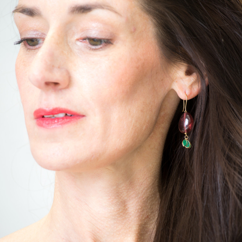 Pink Tourmaline and Emeralds Dangle Earrings
