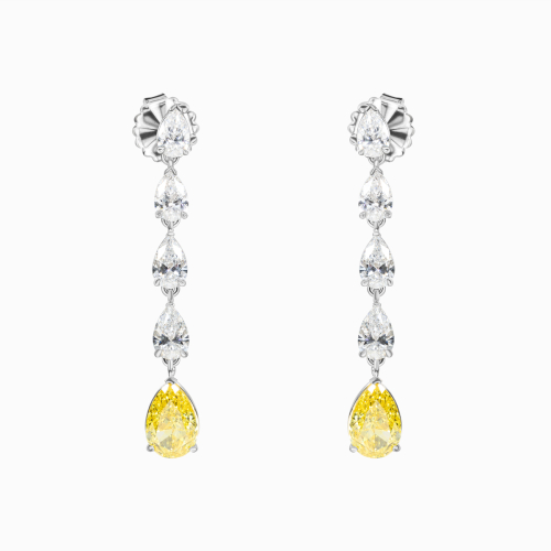 Graff-inspired Pear Shaped Fancy, Vivid Yellow Diamond Drop Earrings,18k White Gold