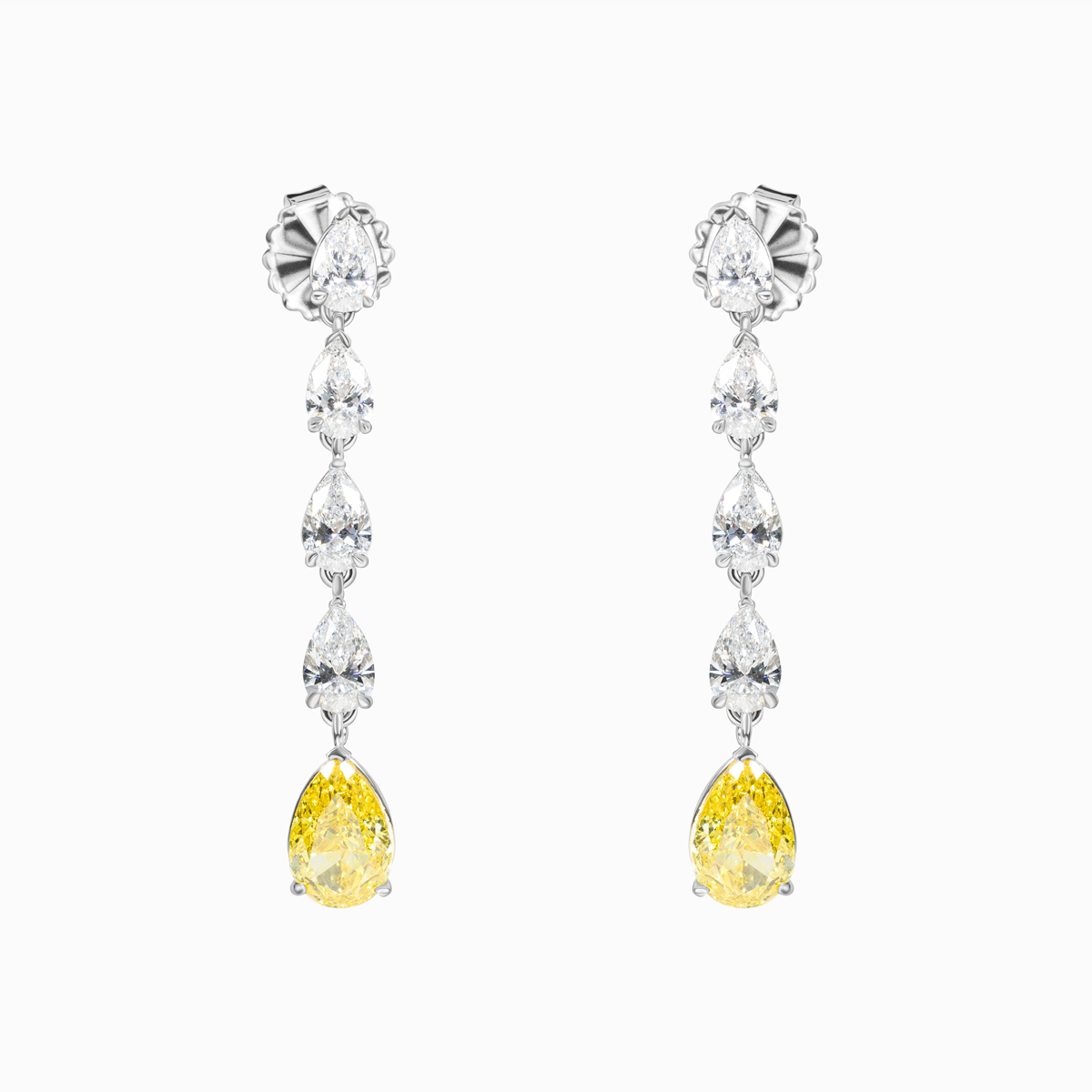 Graff-inspired Pear Shaped Fancy, Vivid Yellow Diamond Drop Earrings,18k White Gold