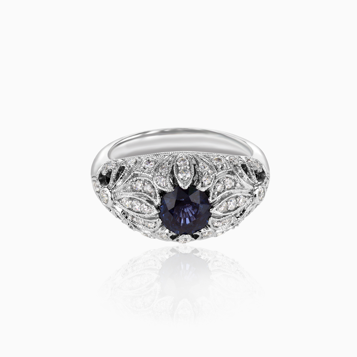 Vintage-inspired Natural Blue Sapphire and Diamond Ring