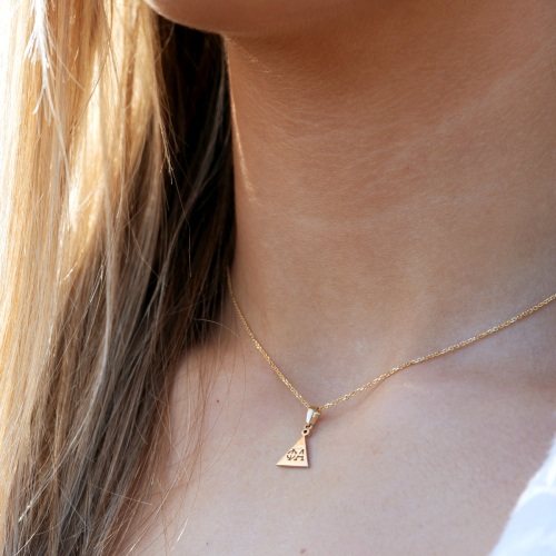 Dino Lonzano Sorority Triangle Necklace with Blue Sapphire, 14k Yellow Gold