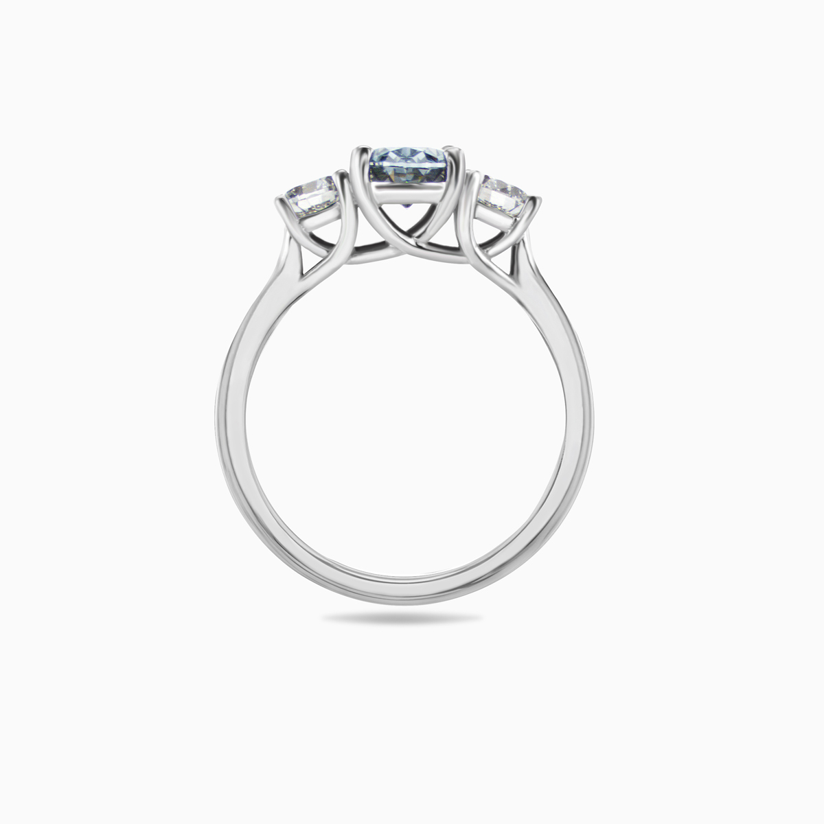 Three-Stone Diamond Engagement Ring, with Fancy Blue Lab-grown Diamond , 14k White Gold