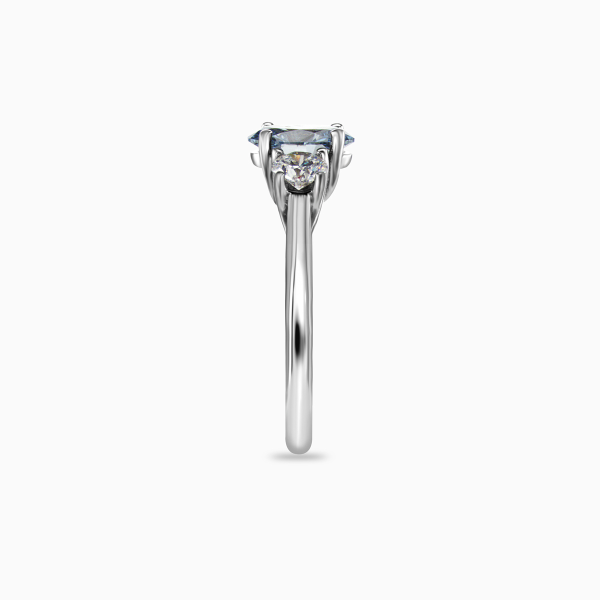 Three-Stone Diamond Engagement Ring, with Fancy Blue Lab-grown Diamond , 14k White Gold