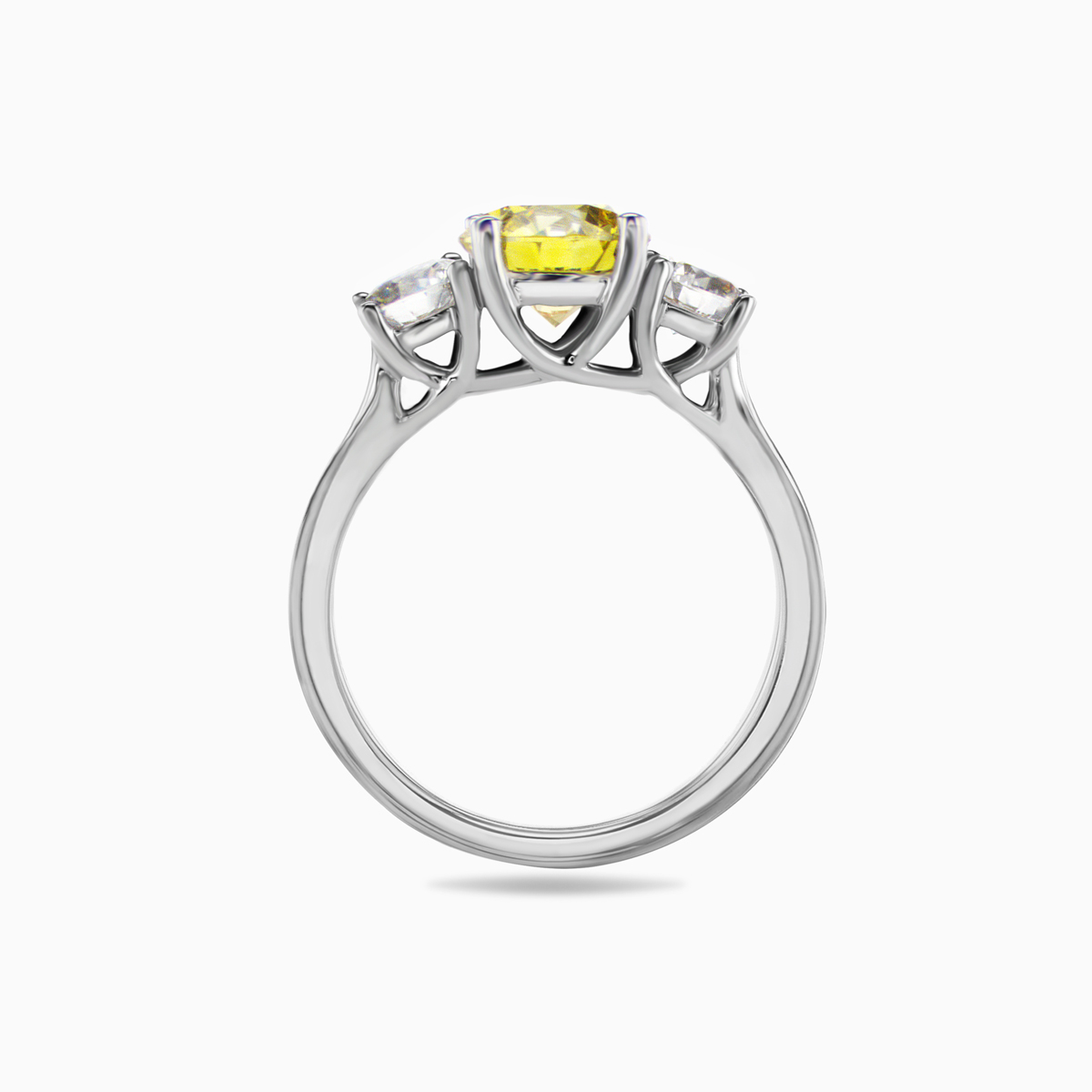 Three-Stone Diamond Engagement Ring with Fancy Yellow Lab-Grown Diamond, 14k White Gold
