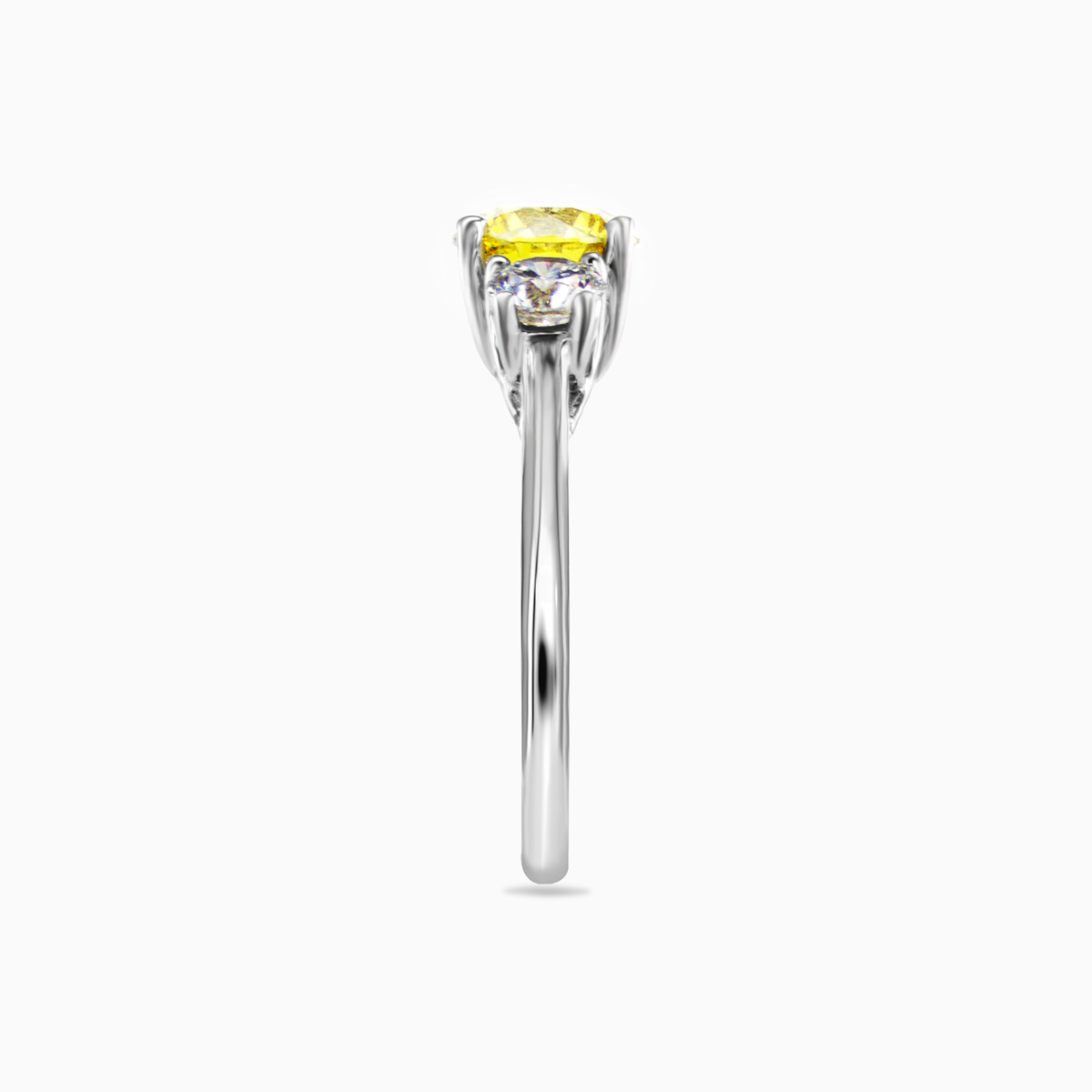 Three-Stone Diamond Engagement Ring with Fancy Yellow Lab-Grown Diamond, 14k White Gold