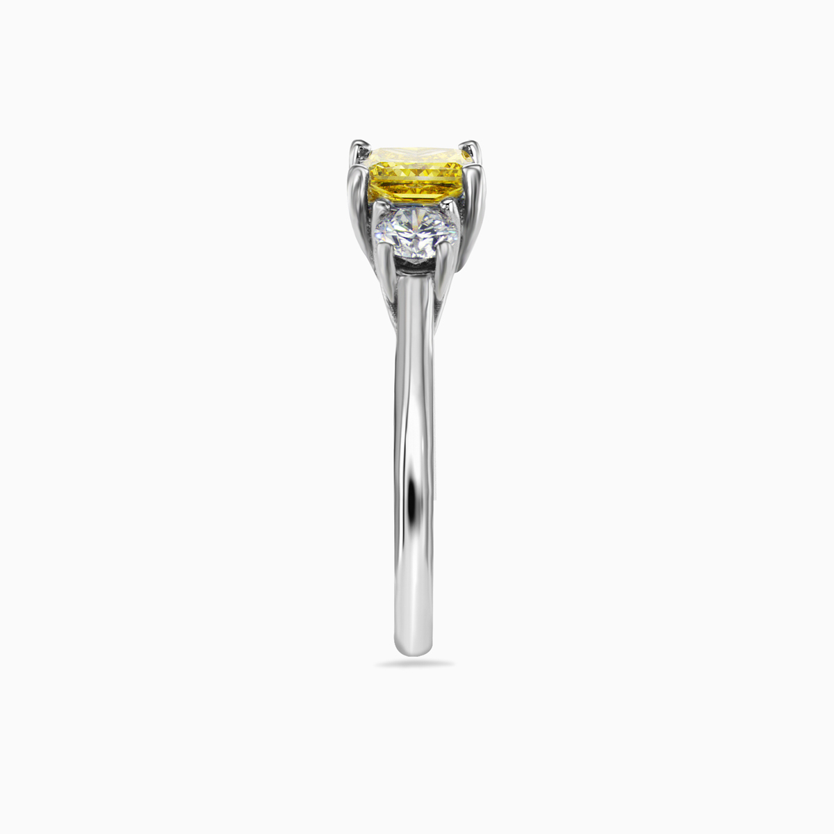 Three-stone Engagement ring with Fancy Yellow Princess-cut Lab-created Diamond