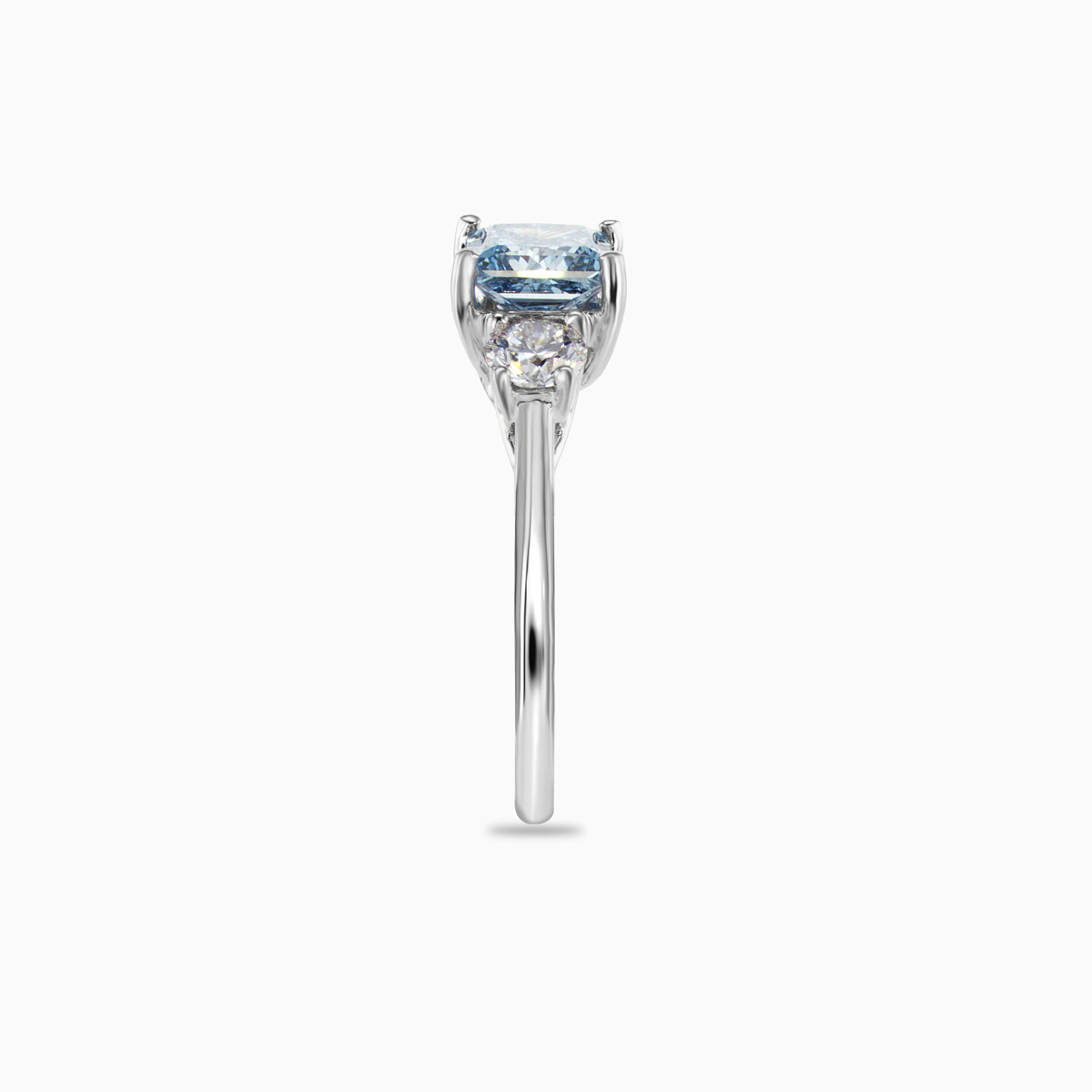 Three-stone Engagement ring with Blue Princess-cut Lab-created Diamond