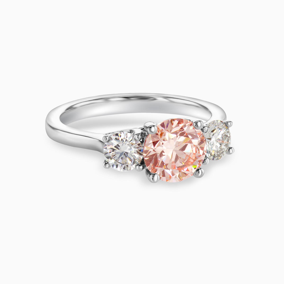 Pink Lab-Grown Diamond Three-Stone Ring, 14k White Gold