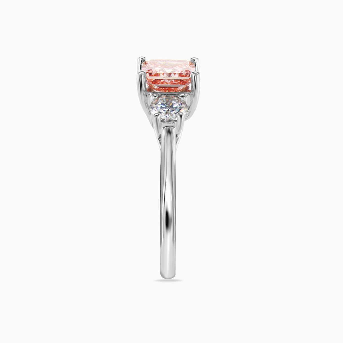 Pink Lab-Grown Princess Diamond Three-Stone Ring, 14k White Gold
