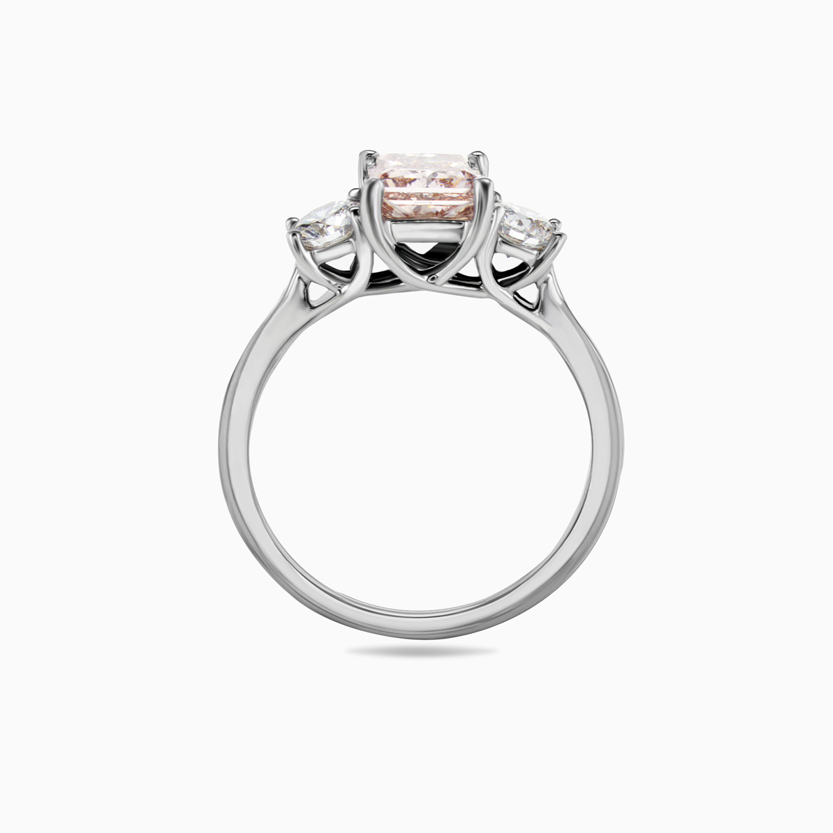 1-Carat Pink Lab-Grown Princess Diamond Three-Stone Ring, 14k White Gold