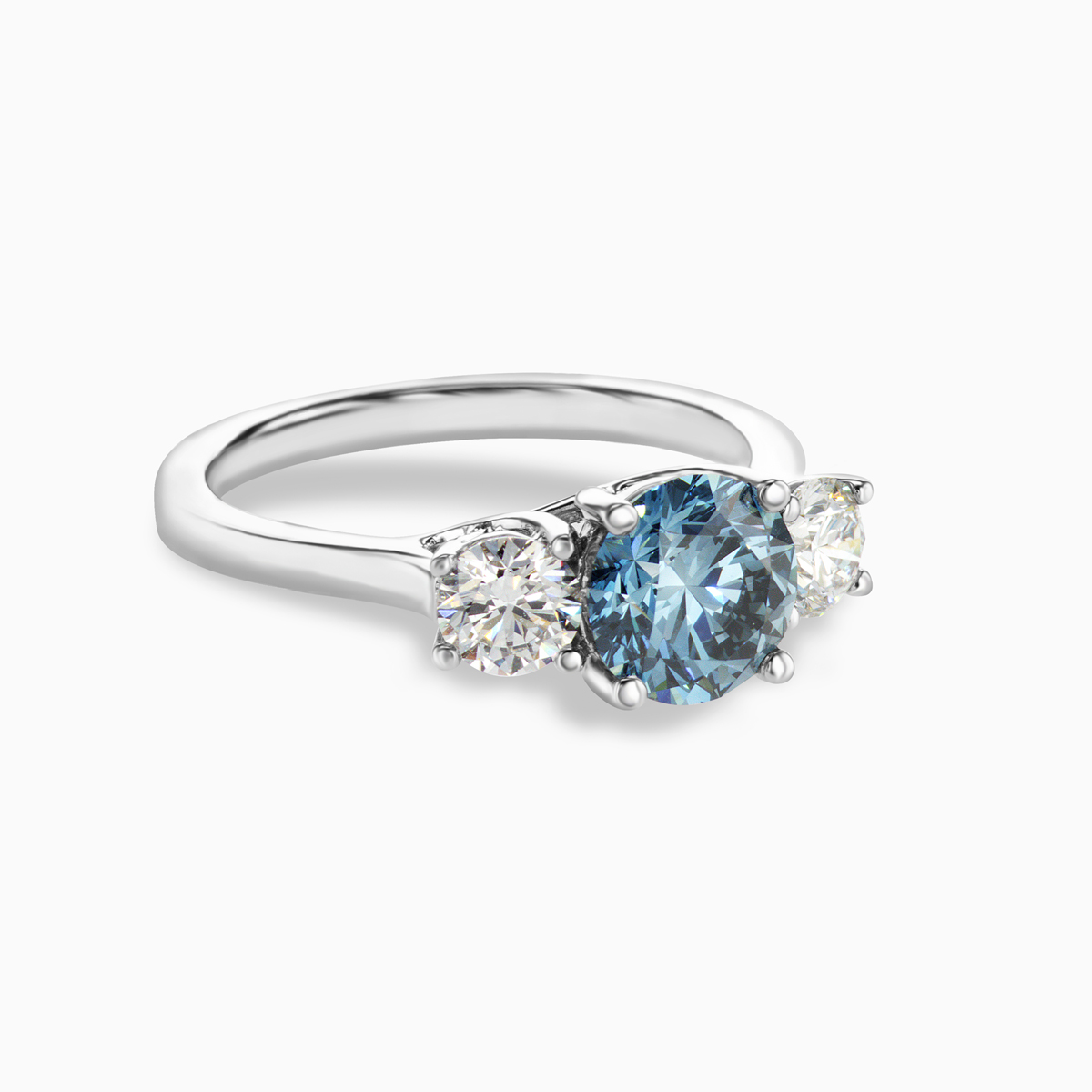 Blue Lab-Grown Diamond Three-Stone Ring, 14k White Gold