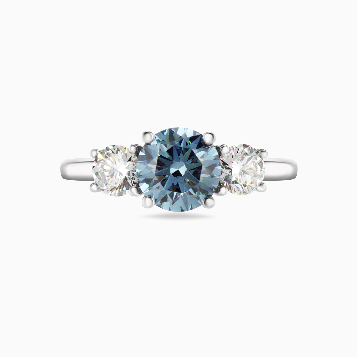 Blue Lab-Grown Diamond Three-Stone Ring, 14k White Gold