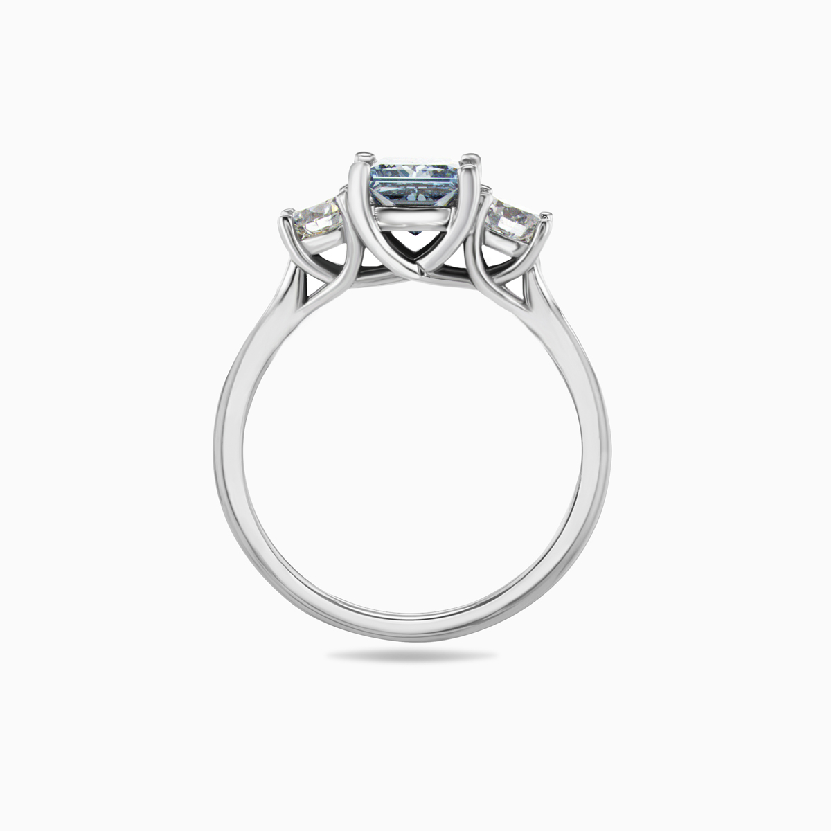 1-Carat Blue Lab-Grown Princess Diamond Three-Stone Ring, 14k White Gold