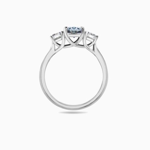 Three-Stone Diamond Engagement Ring, with Fancy Blue Lab-grown Diamond , 14k White Gold