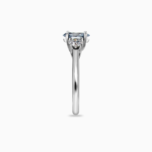 Three-Stone Diamond Engagement Ring, with Fancy Blue Lab-grown Diamond , 14k White Gold