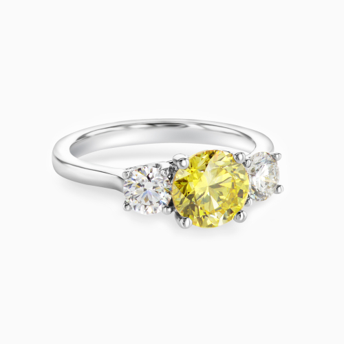 Three-Stone Diamond Engagement Ring with Fancy Yellow Lab-Grown Diamond, 14k White Gold