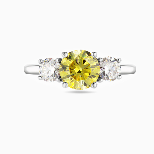 Three-Stone Diamond Engagement Ring with Fancy Yellow Lab-Grown Diamond, 14k White Gold